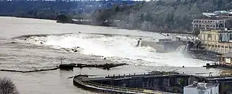 The falls after the Hanukkah Eve windstorm of 2006 swelled the Willamette River and part of the paper mill