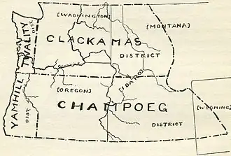 Original districts of the government with the eventual U.S. borders and states superimposed