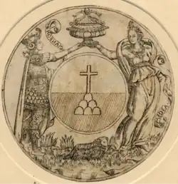 Jason and Medea, the Golden Fleece (still alive) at bottom. Inked-in coat-of arms, BM 1852,0301.4, unique