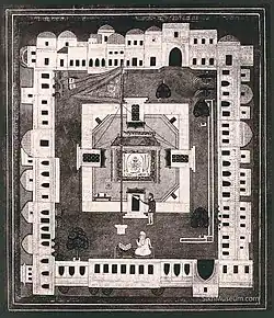 Overhead map of Takht Sri Hazoor Sahib Gurdwara complex, ca.1870.