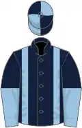 Dark blue, light blue braces, halved sleeves, dark blue and light blue quartered cap