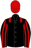 Black, red epaulets, striped sleeves, red cap