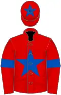 Red, royal blue star, armlets and star on cap