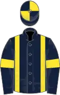 DARK BLUE, yellow braces and armlet, quartered cap