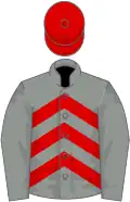 Grey, red chevrons, grey sleeves, red cap