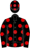 BLACK, red spots, black cap, red spots