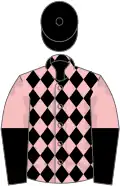 Pink and black diamonds, halved sleeves, black cap