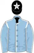 Light blue, white seams, black cap, white star