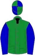 Green, blue sleeves, quartered cap