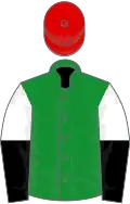 Green, white and black halved sleeves, red cap