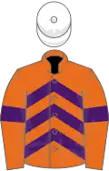 Orange, purple chevrons and armlets, white cap
