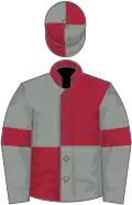 Maroon and grey (quartered), grey sleeves, maroon armlets, quartered cap