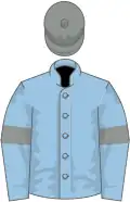 Light blue, grey armlets and cap