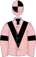 Pink, Black chevron and armlets, quartered cap