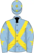 Light blue, yellow cross belts, light blue sleeves, yellow stars and cap