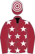 Maroon, white stars on body, hooped cap