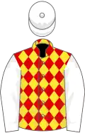 Red and Yellow diamonds, White sleeves and cap