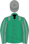 Emerald green, grey epaulets, striped sleeves, grey cap