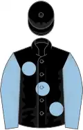 Black, large light blue spots and sleeves