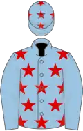 Light blue, red stars on body and cap