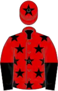 Red, black stars, halved sleeves, red cap, black star