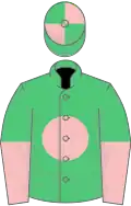 Emerald Green, Pink disc, halved sleeves, quartered cap