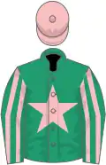 Emerald Green, Pink star, striped sleeves, Pink cap