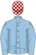 Light blue, red and white check cap