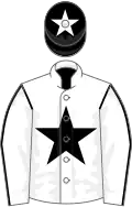 White, black star, white sleeves, black seams, black cap, white star
