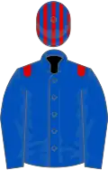 Royal blue, red epaulets, striped cap