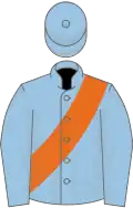 Light blue, orange sash