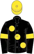 Black, large yellow spots, armlets and cap