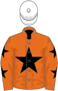 ORANGE, BLACK star and stars on sleeves, WHITE cap