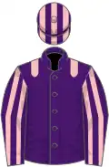 Purple, pink epaulets, striped sleeves and cap