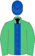 Emerald green, royal blue stripe and cap