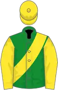 Green, yellow sleeves, sash and cap