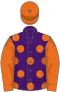 Purple, orange spots, sleeves and cap