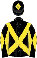 Black, yellow cross belts, diabolo on sleeves, black cap, yellow diamond