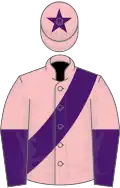 PINK, purple sash, halved sleeves, pink cap, purple star