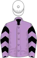 Mauve, black chevrons on sleeves, white cap