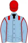 Light blue, red epaulets, light blue sleeves, red seams, red cap