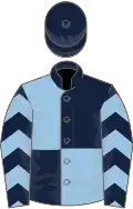 Dark blue and light blue (quartered), chevrons on sleeves, dark blue cap