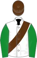 White, brown sash and cap, green sleeves