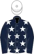 Dark blue, white stars on body, white cap
