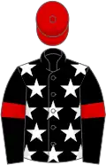 Black, white stars, black sleeves, red armlets, red cap
