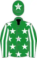 Green, white stars, striped sleeves, star on cap