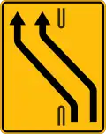 F-21 "traffic redirected on adjacent carriageway" (temporary sign, usually placed during the roadworks)