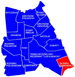 The location of the City Information System area of Skarpa Powsińska within the city district of Ursynów.