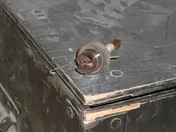 The striker assembly from a PMN-1 showing the lead-shear arming delay. This assembly would be located under the round knurled cap on the right in the previous image