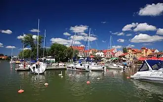 The view of Mikołajki from the marina.